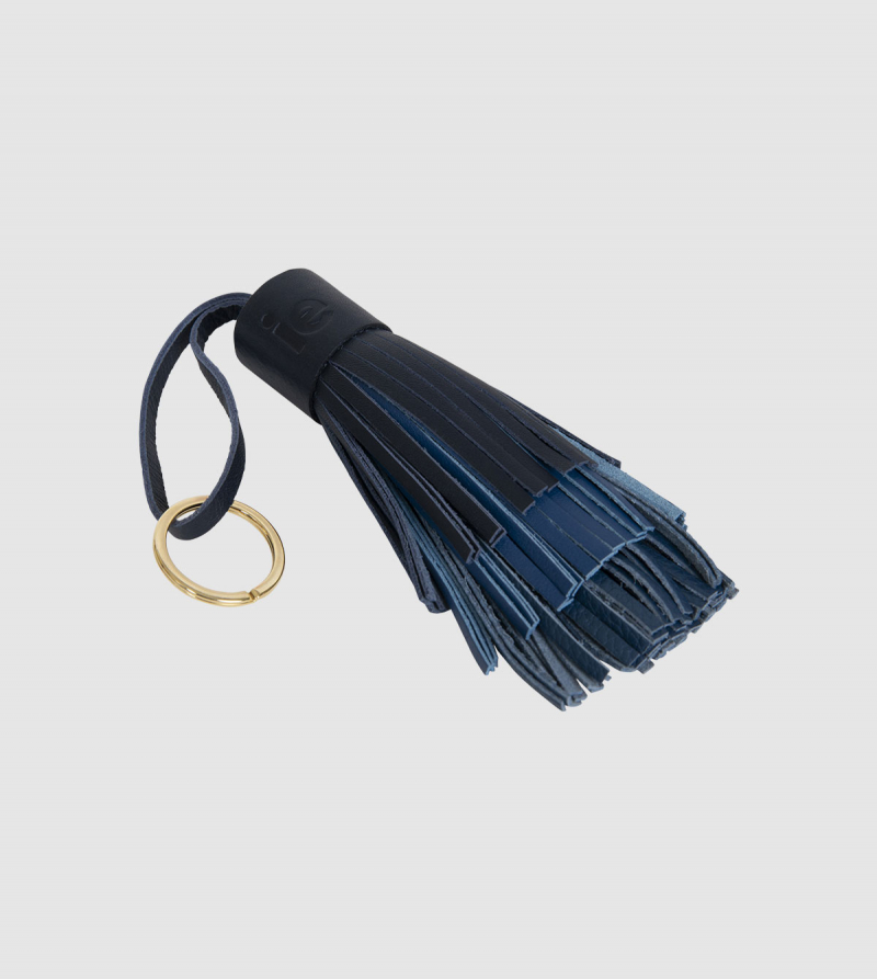 IE Leather Tassel Keychain. Navy color back