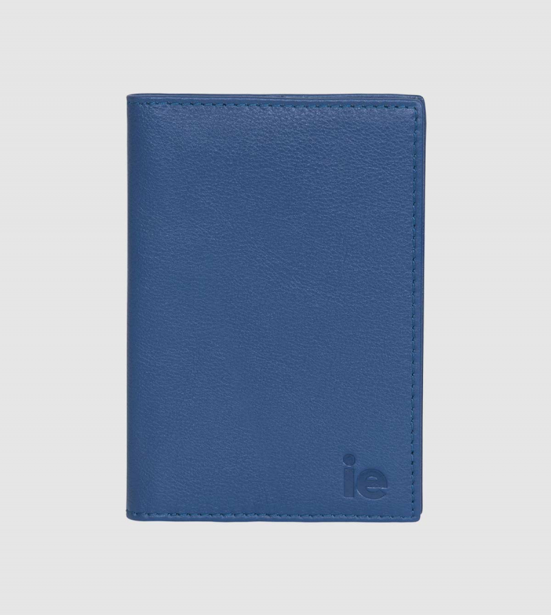 IE Leather Passport Case. Blue color front