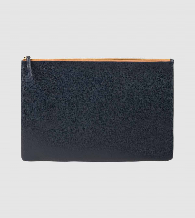 IE Leather Document Case. Navy color front