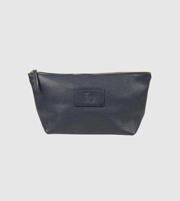 IE Leather Vanity Case. Navy color front