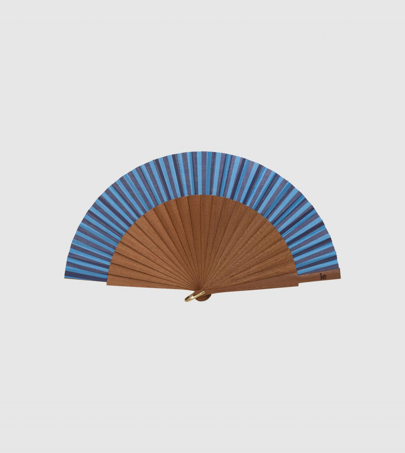 IE Stripes Hand Fan. Blue color front