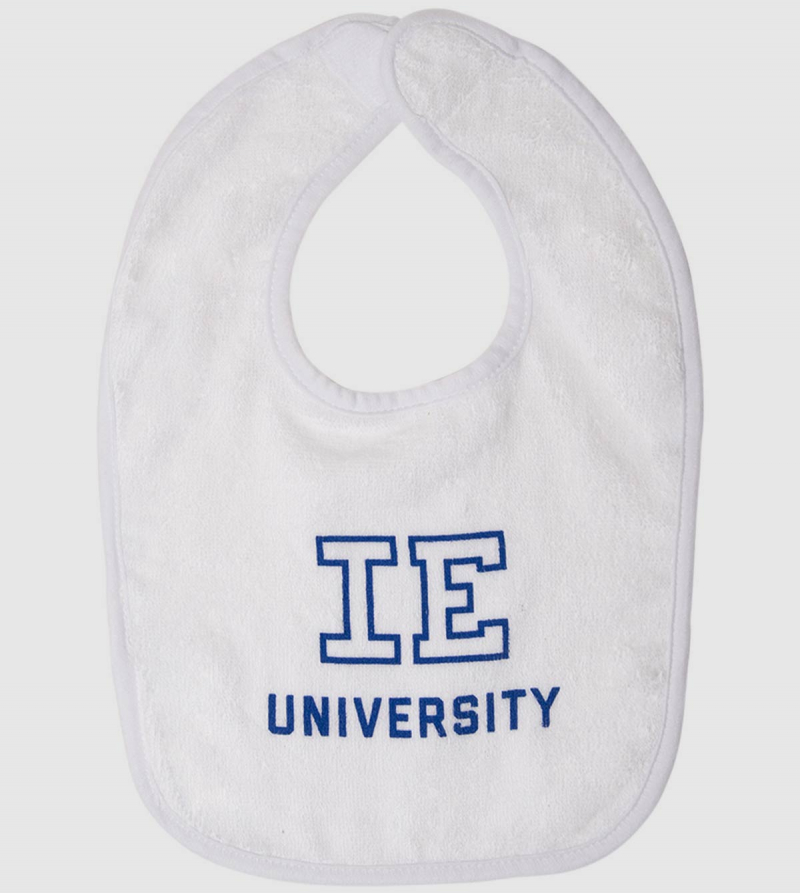 IE University Baby Bib. White color front