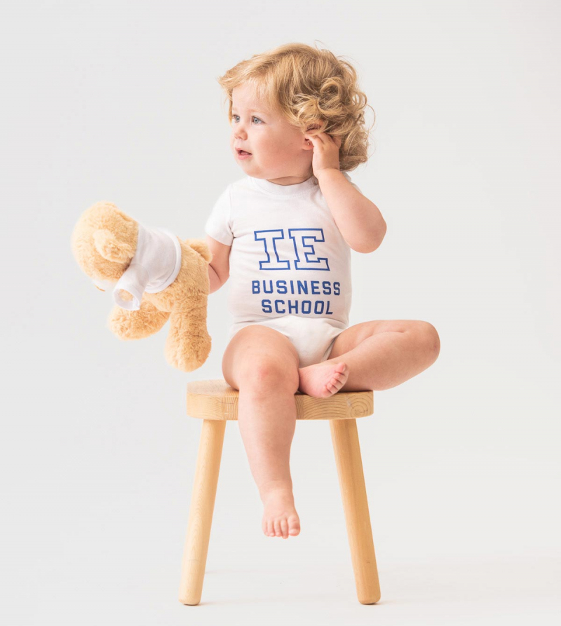 IE Business School Baby Body. White color front