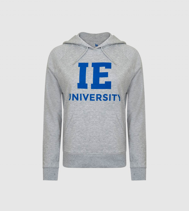 IE University Women's Hoodie. Grey color front