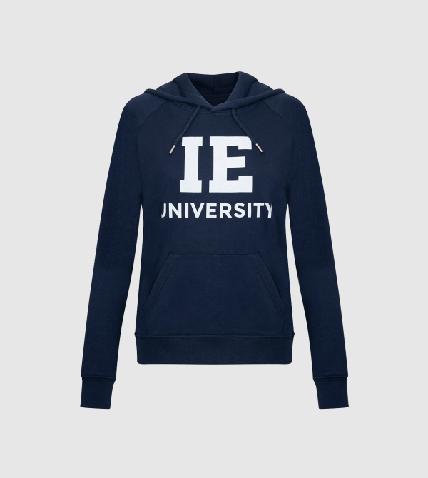 IE University Women's Hoodie. Navy color front