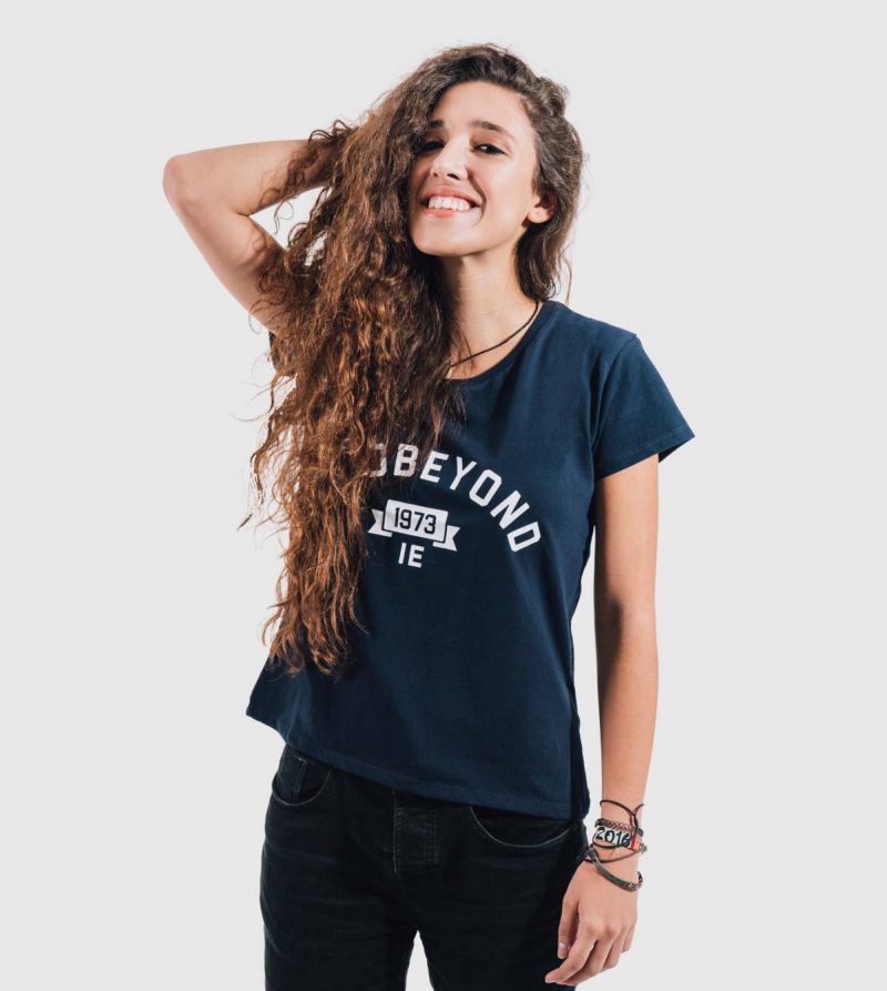 IE GOBEYOND Women's T-shirt. Navy color front