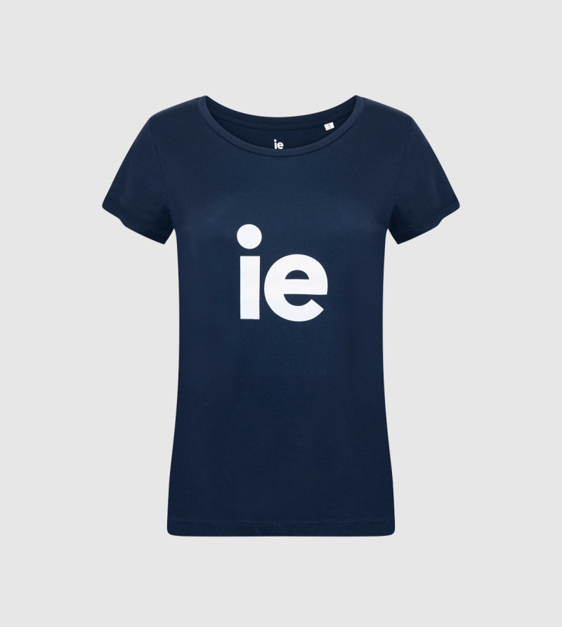 IE Women's T-Shirt. Navy color front