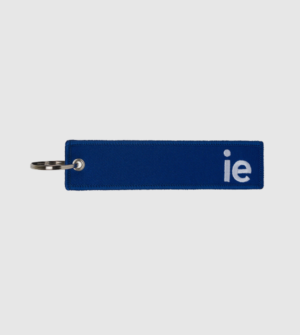 IE Embroidery Keychain. Blue color front
