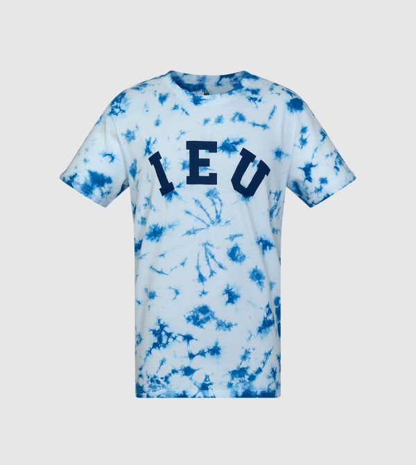Tie & Dye IE University T-shirt. Blue color front