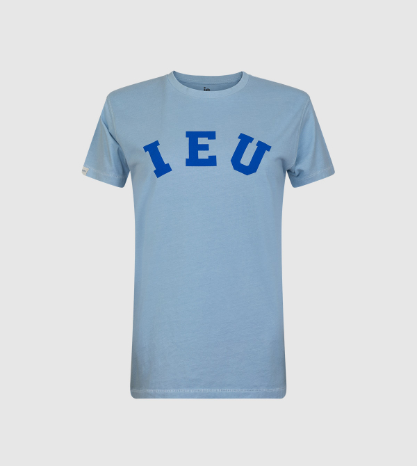 Atenea IE University T-shirt. Light blue color front