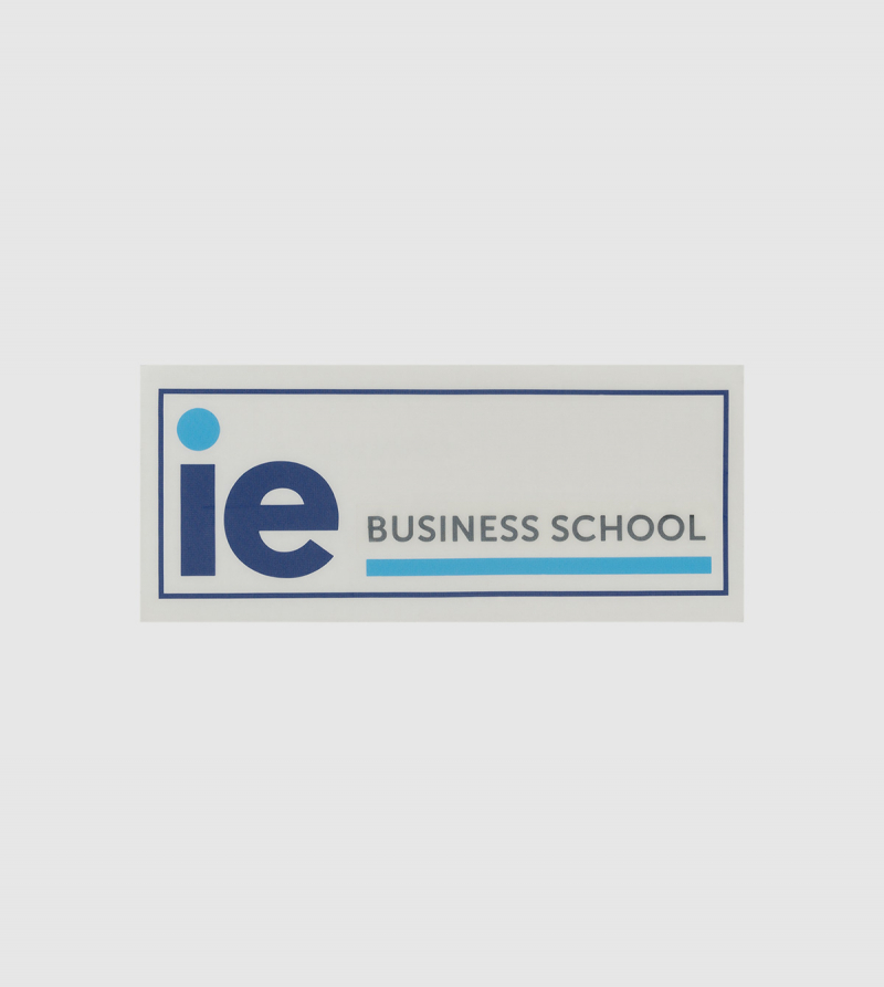 IE Business School Sticker. White color front