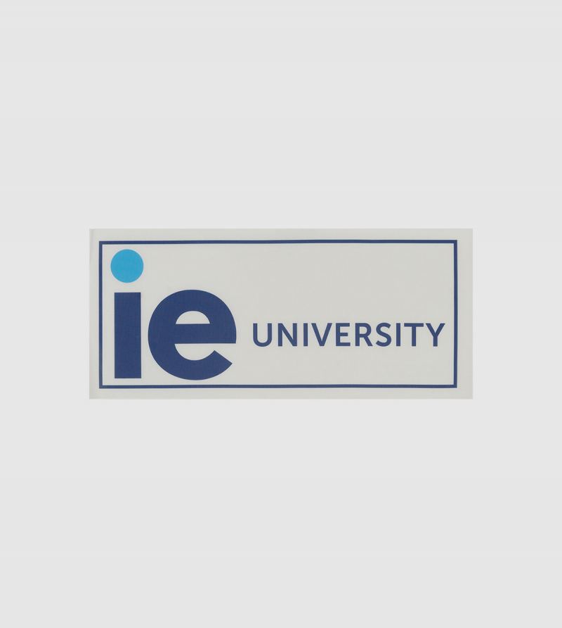 IE University Sticker. White color front