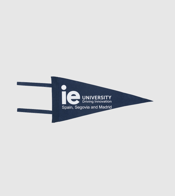 IE University Pennant. Navy color front