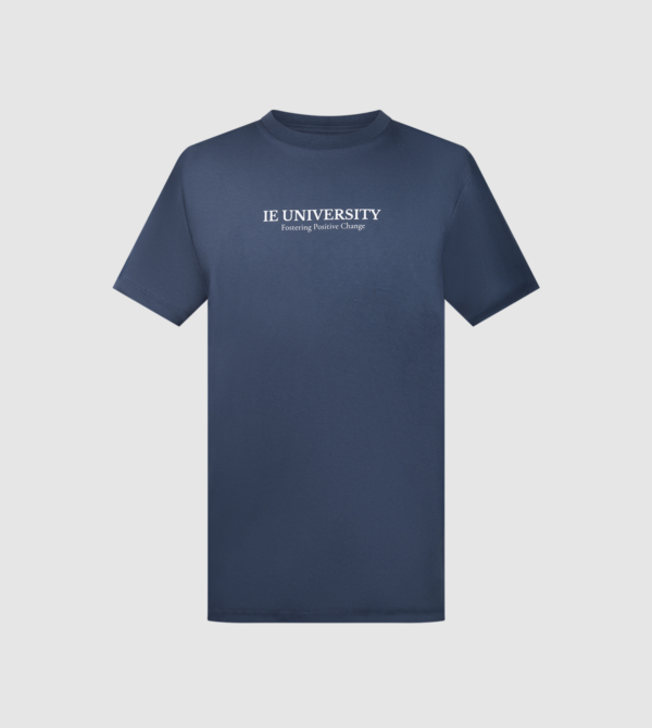 IEU Fostering Positive Change T-Shirt. Denim colour front